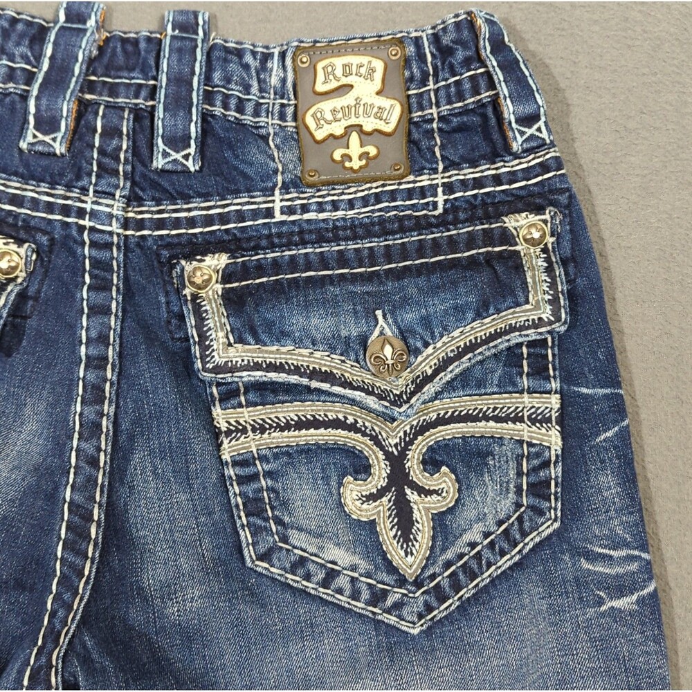 Rock Revival Jeans Men's 33 Fits 32x31 Blue Eldon Boot Flap Pocket (hemmed)